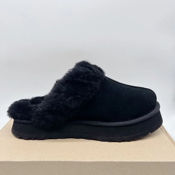 UGG Disquette Slide Slipper Shearling Platform Sandal Black Women's US 12 NEW!!!